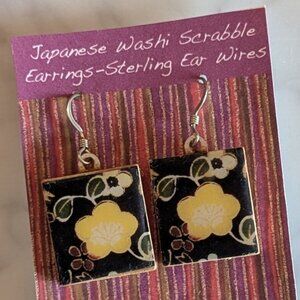 Japanese Washi Scrabble Tile Earrings